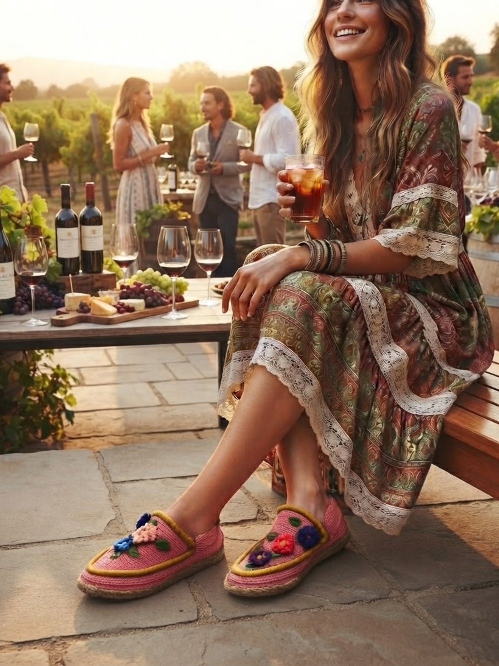 Woven Pink Floral Espadrille Slip-Ons - Women